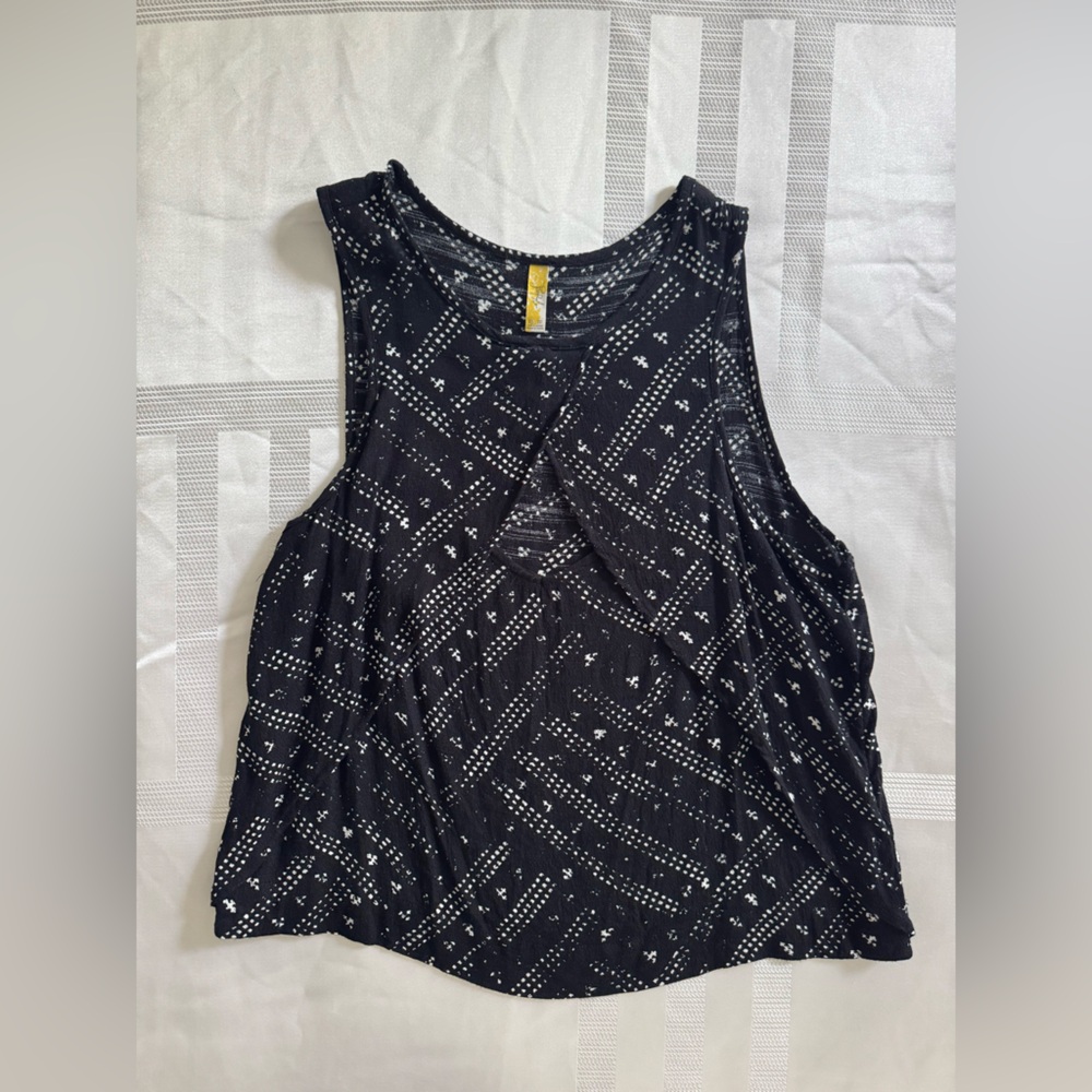 Free People Black Tank Top with White Dot Pattern